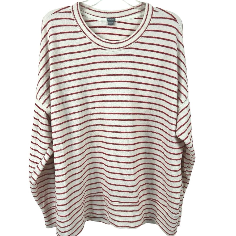 Aerie Oversized Striped Sweater Cream Red Dolman Sleeve Slouchy Coastal XL